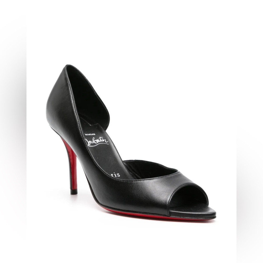 $995 Christian Louboutin Black Leather Posticha 80 Slingback Pumps
